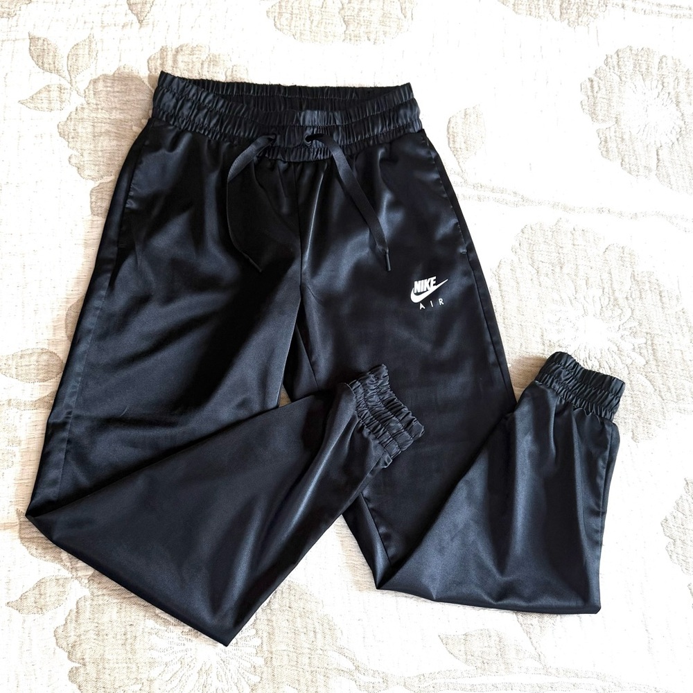 Nike Air Women’s Sz XS Black Satin Joggers Pants Elastic Waistband Drawstring